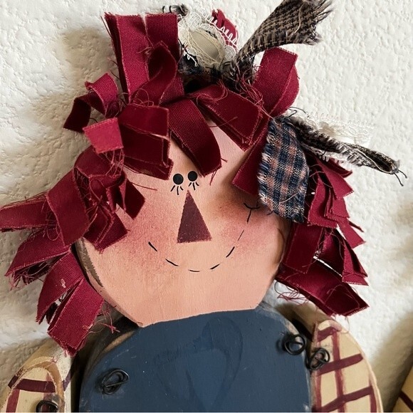 Vintage Raggedy Ann Andy Hand Painted Wooden Board Wall Plaques Pair‎ 19” x 7.5” - Picture 4 of 8